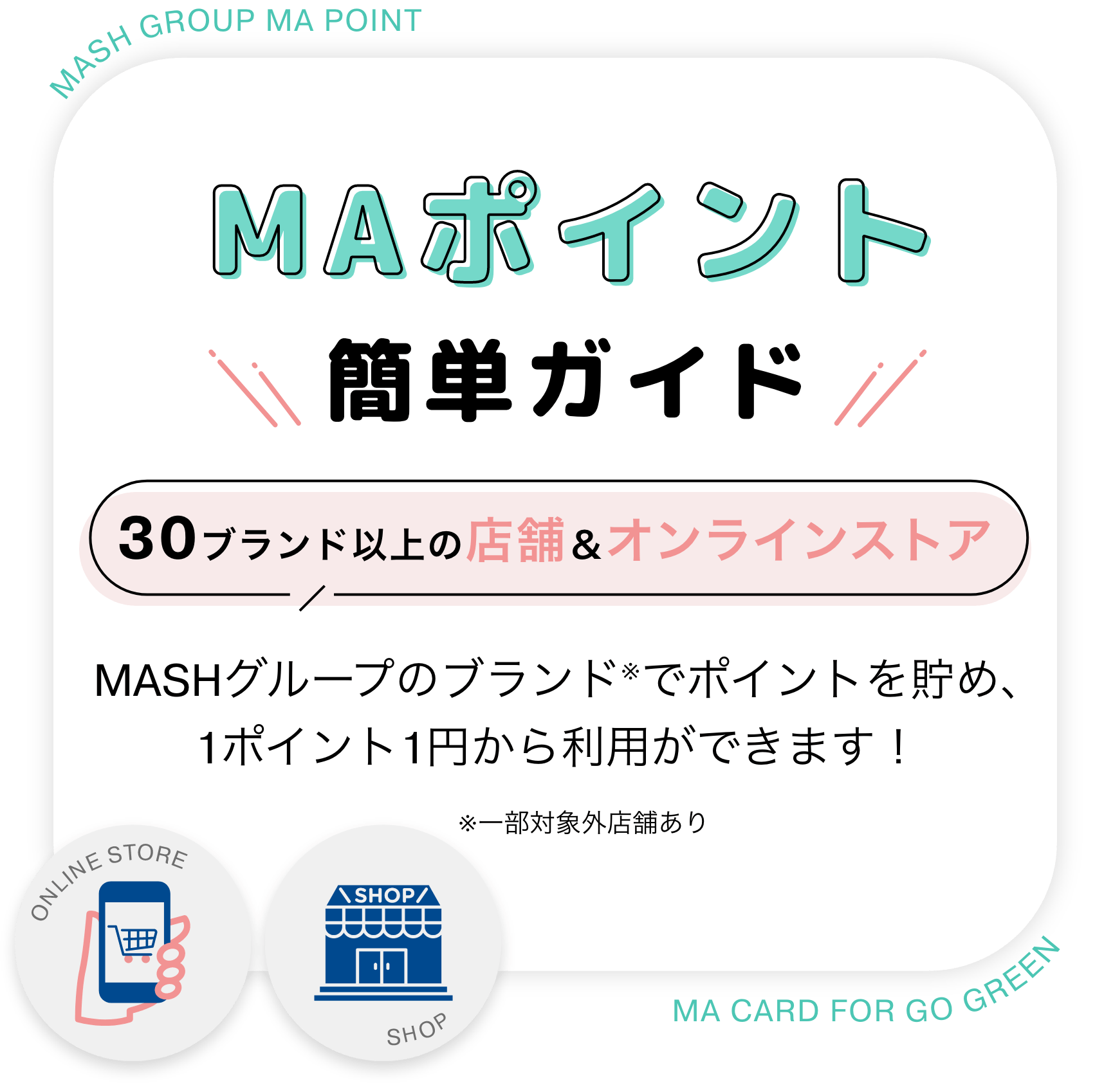 MAポイント簡単ガイド  MASHグループのブランドでポイントを貯め、1ポイント1円から利用ができます！
